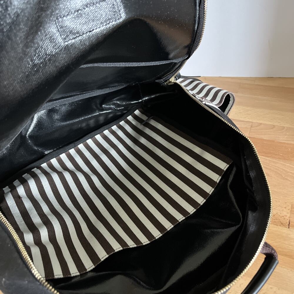 Henri Bendel Brown/White/Black Striped Canvas Large Size Backpack - Picture 9 of 12